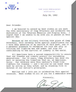 Letter from Vice President Dan Quayle
